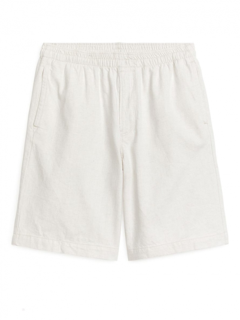 Pantaloni Scurti Arket Bumbac Linen Drawstring Barbati Albi | Romania-PCDH32907