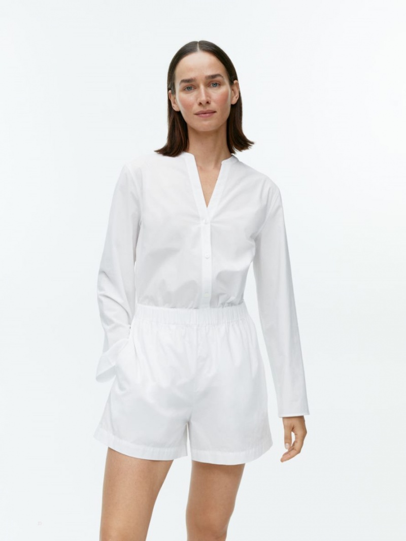 Pantaloni Scurti Arket Bumbac Pull-On Dama Albi | Romania-SMEO35910