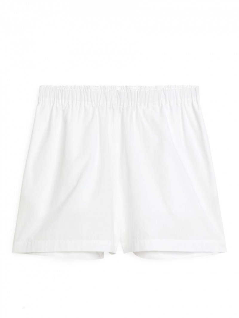 Pantaloni Scurti Arket Bumbac Pull-On Dama Albi | Romania-SMEO35910