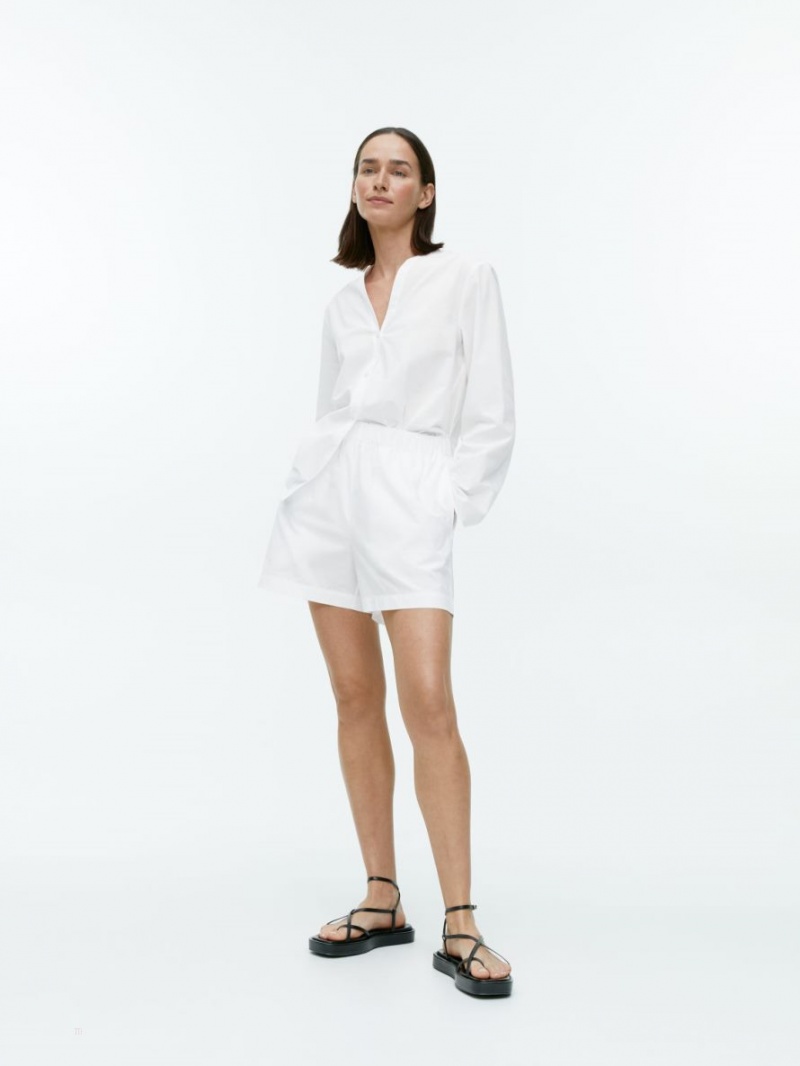 Pantaloni Scurti Arket Bumbac Pull-On Dama Albi | Romania-SMEO35910