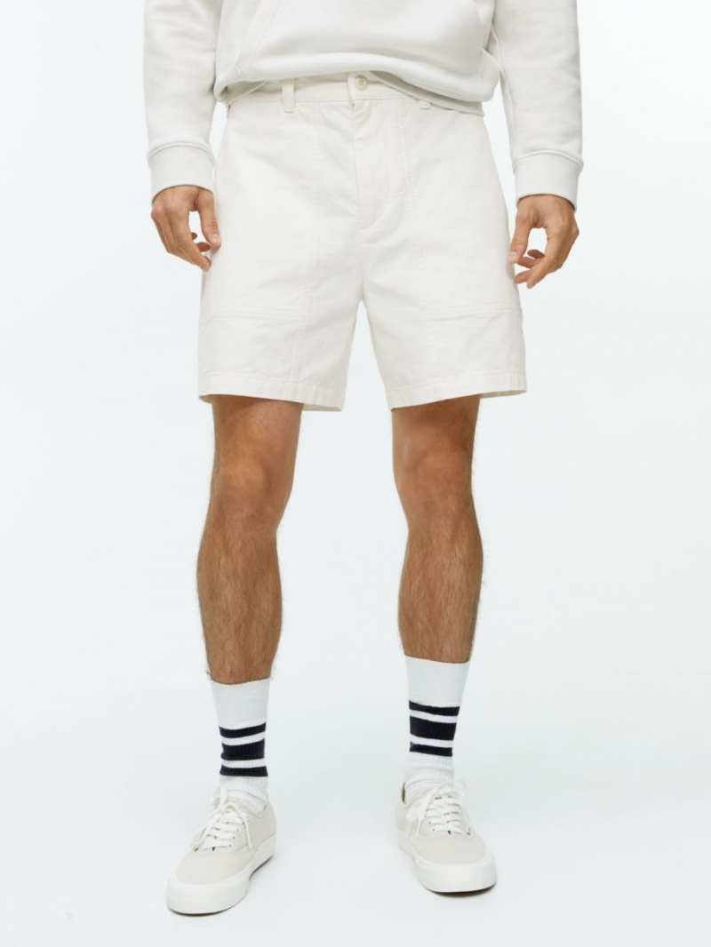 Pantaloni Scurti Arket Bumbac Utility Barbati Albi | Romania-WPNB35210