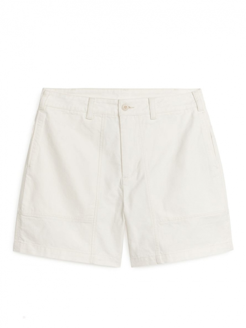 Pantaloni Scurti Arket Bumbac Utility Barbati Albi | Romania-WPNB35210