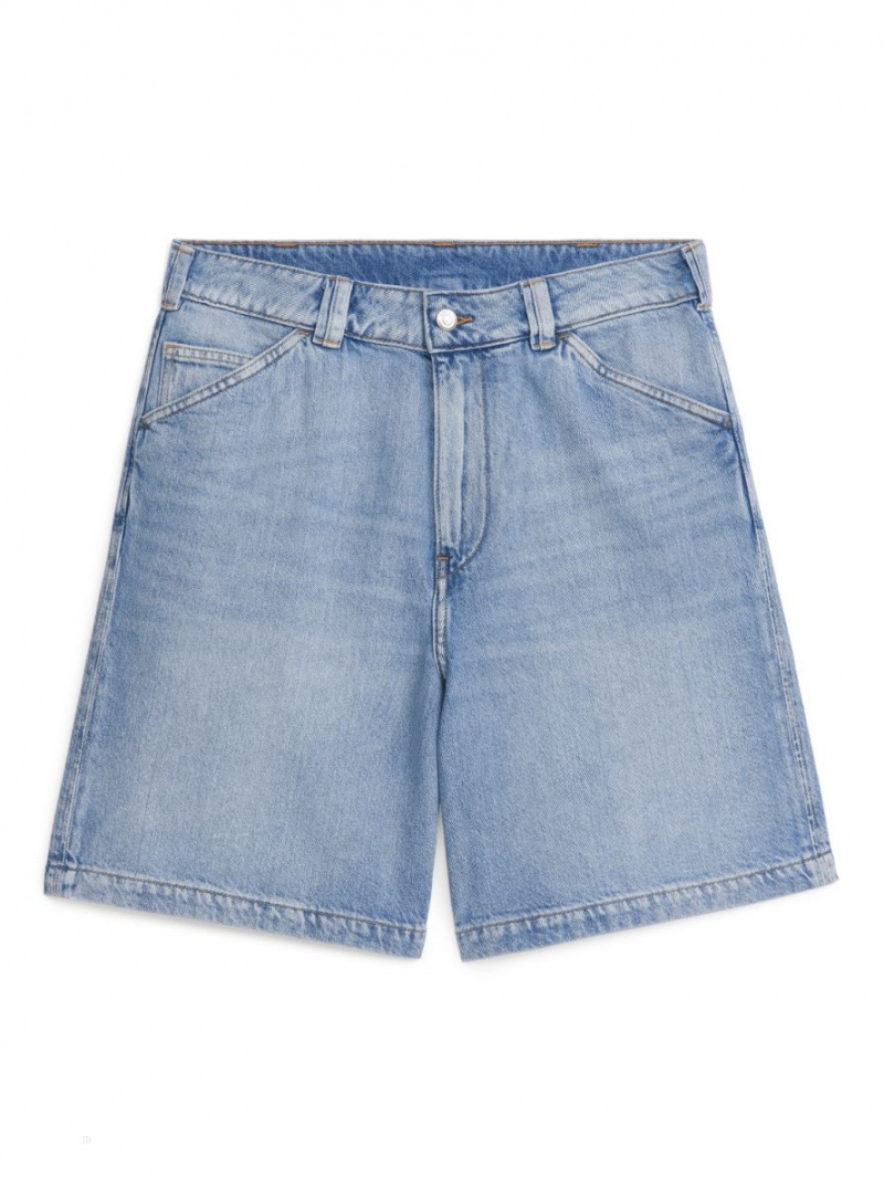 Pantaloni Scurti Arket Drept Denim Barbati Albastri Deschis | Romania-AWED64238