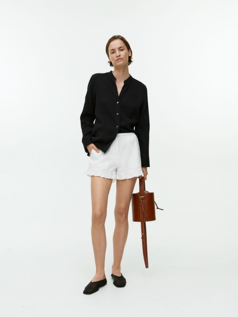 Pantaloni Scurti Arket Frill Seersucker Dama Albi | Romania-QFAO05368
