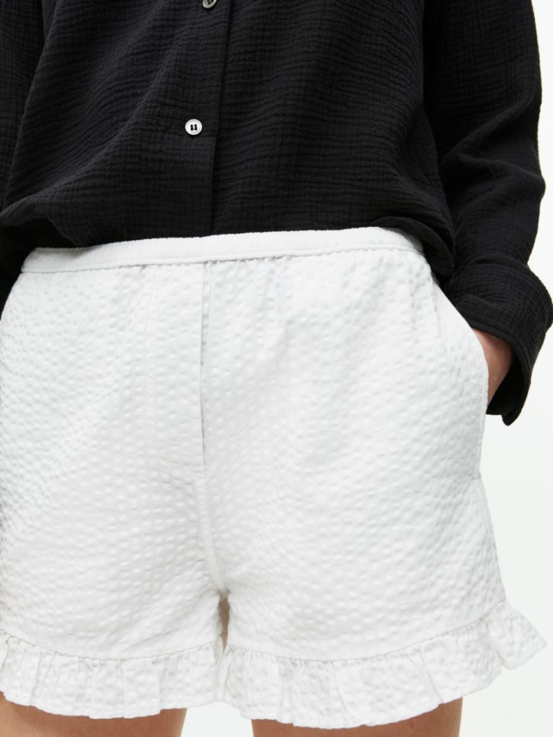 Pantaloni Scurti Arket Frill Seersucker Dama Albi | Romania-QFAO05368