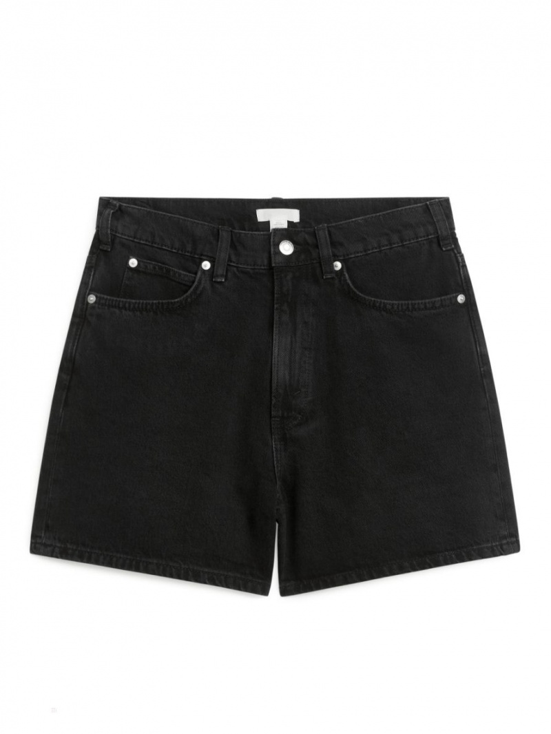 Pantaloni Scurti Arket High Talie Denim Dama Negrii | Romania-EHKV25048