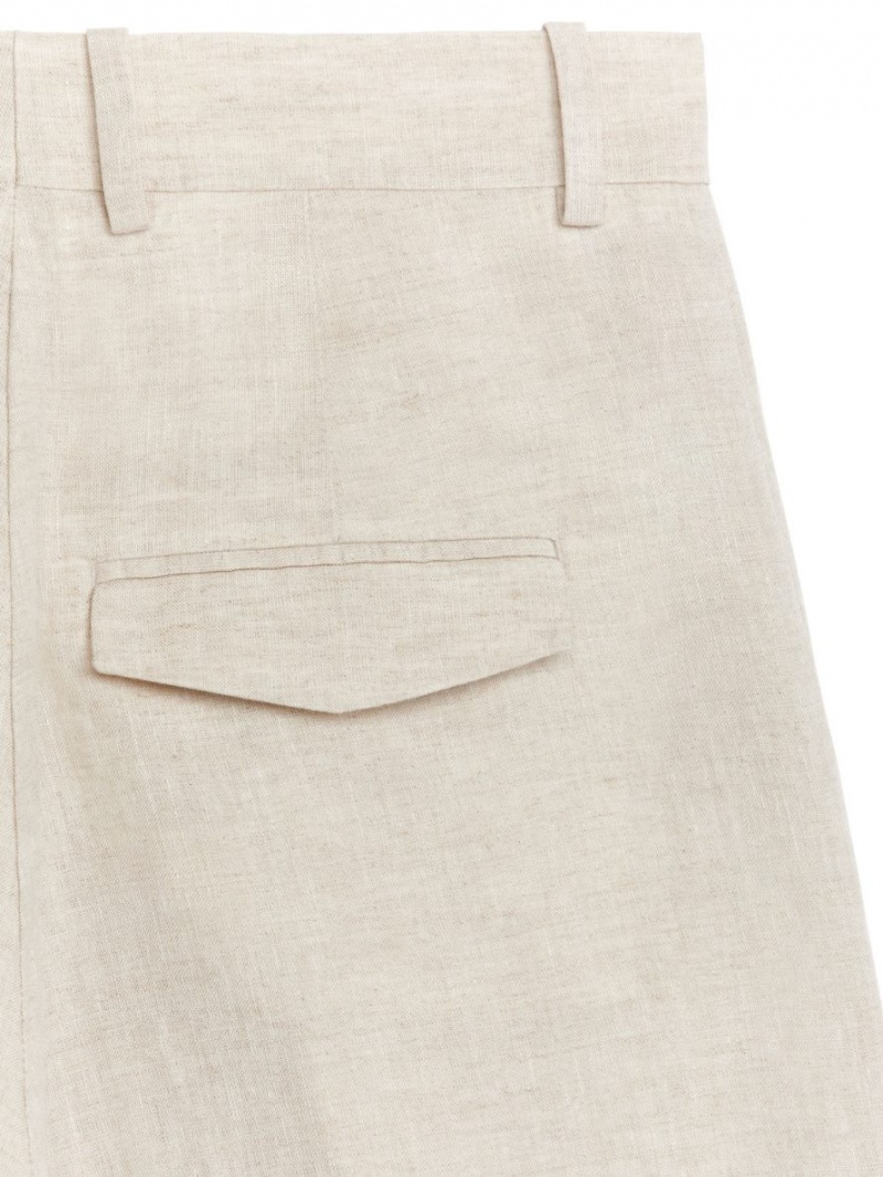 Pantaloni Scurti Arket High Talie Linen Dama Bej | Romania-WCZE27518