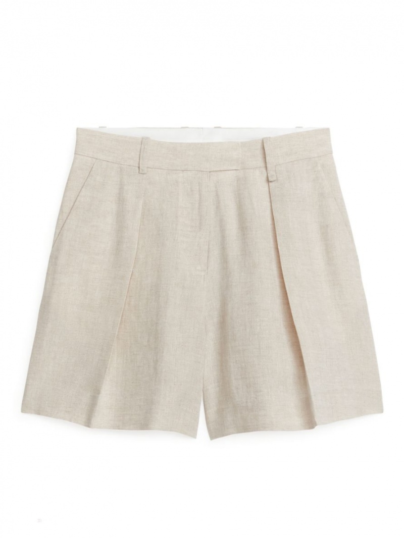Pantaloni Scurti Arket High Talie Linen Dama Bej | Romania-WCZE27518