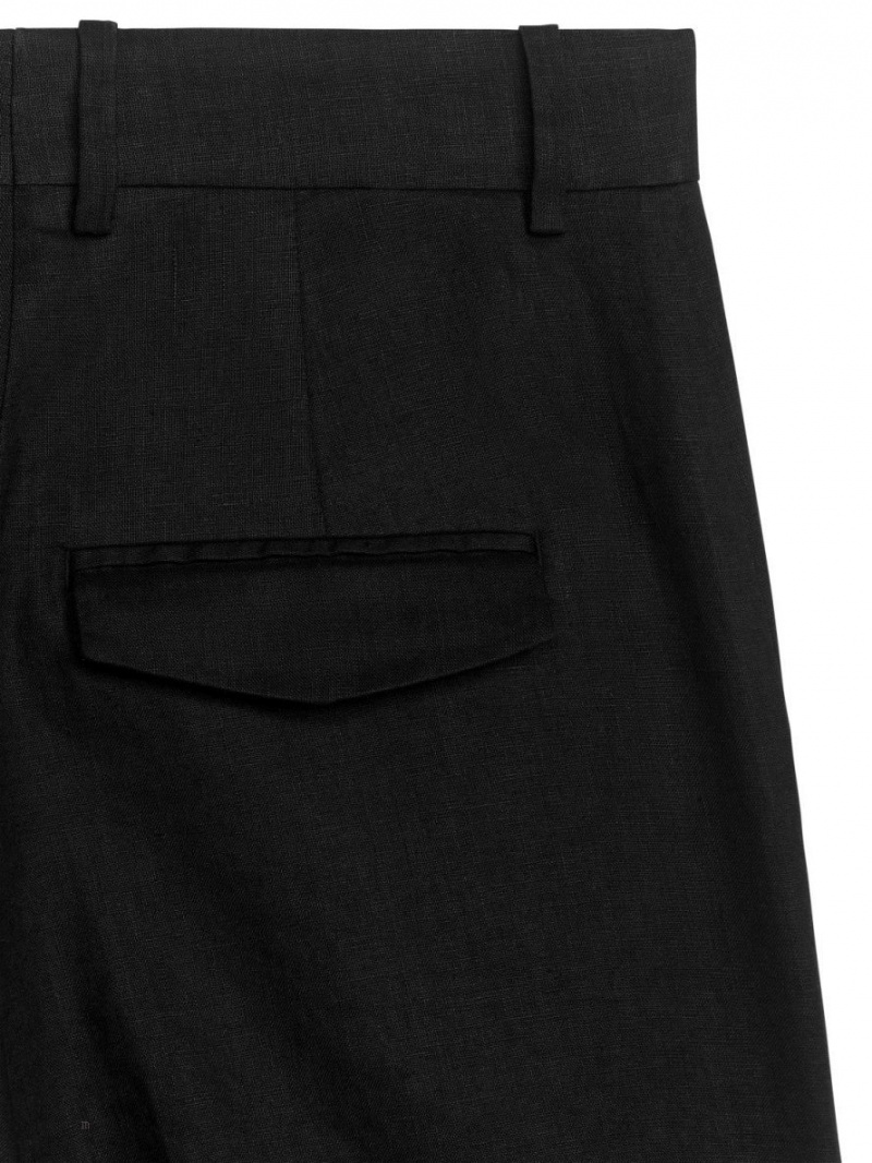 Pantaloni Scurti Arket High Talie Linen Dama Negrii | Romania-AOLH80651