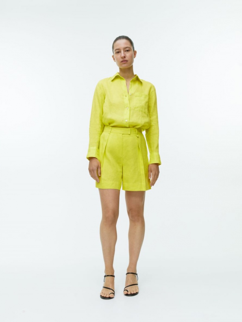 Pantaloni Scurti Arket High Talie Linen Dama Galbeni | Romania-PJBT02153