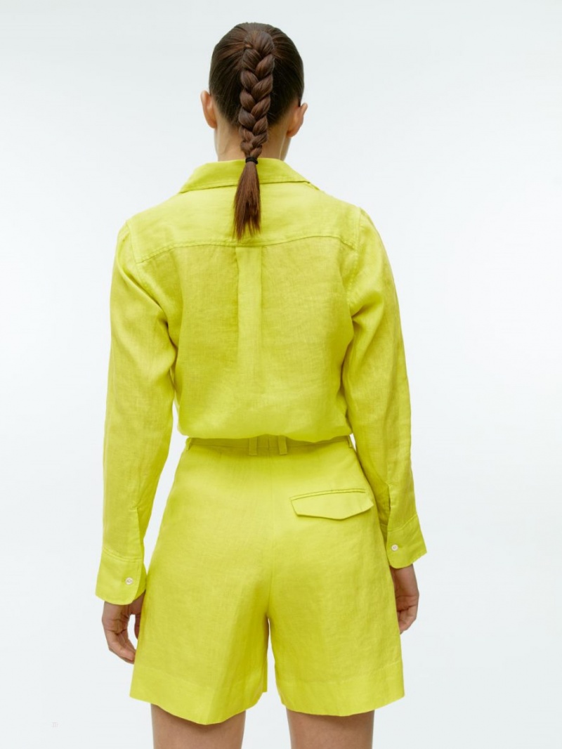 Pantaloni Scurti Arket High Talie Linen Dama Galbeni | Romania-PJBT02153