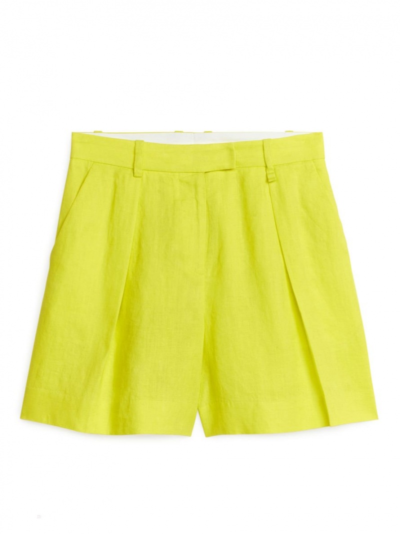 Pantaloni Scurti Arket High Talie Linen Dama Galbeni | Romania-PJBT02153