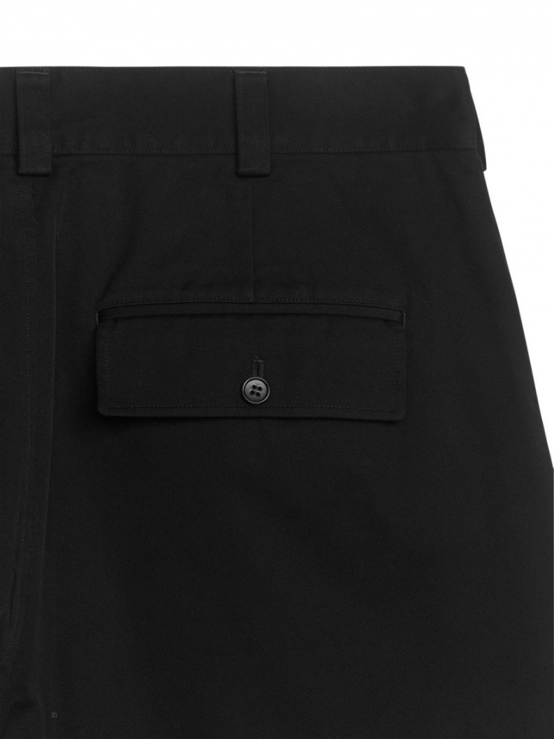Pantaloni Scurti Arket Largi-Leg Bumbac Barbati Negrii | Romania-VZSF73248