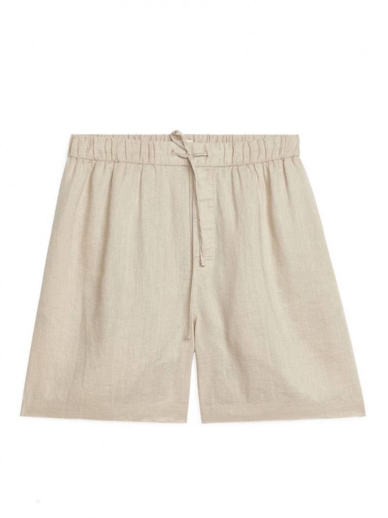 Pantaloni Scurti Arket Linen Barbati Bej | Romania-QUVC41965