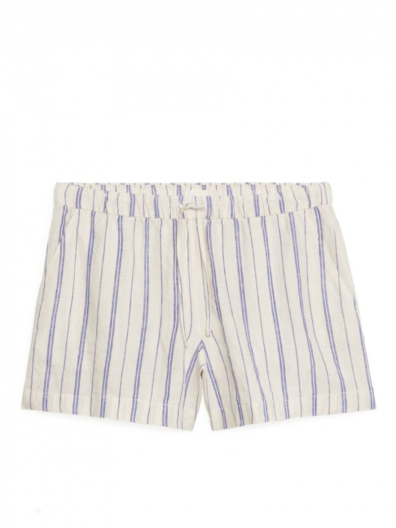 Pantaloni Scurti Arket Linen Dama Albi Albastri | Romania-BRPT04852