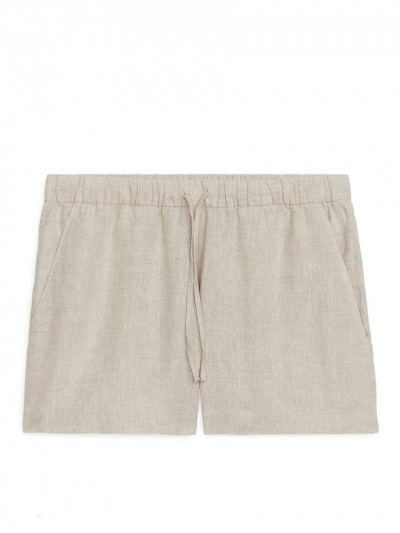 Pantaloni Scurti Arket Linen Dama Bej Deschis | Romania-YFKR19207