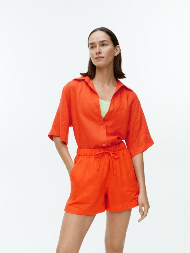 Pantaloni Scurti Arket Linen Dama Portocalii | Romania-WVGK81734