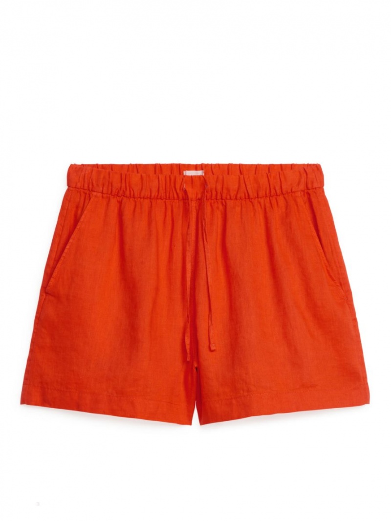 Pantaloni Scurti Arket Linen Dama Portocalii | Romania-WVGK81734