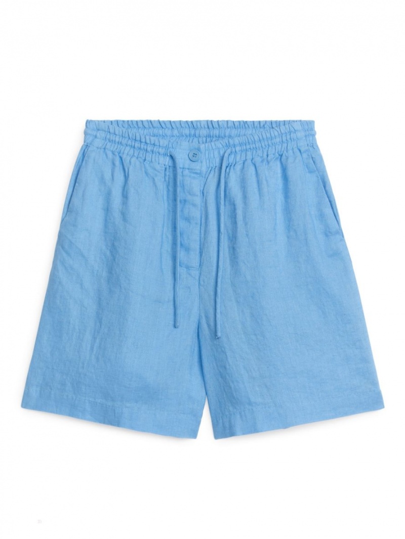 Pantaloni Scurti Arket Linen Drawstring Dama Albastri Deschis | Romania-LCNX10765