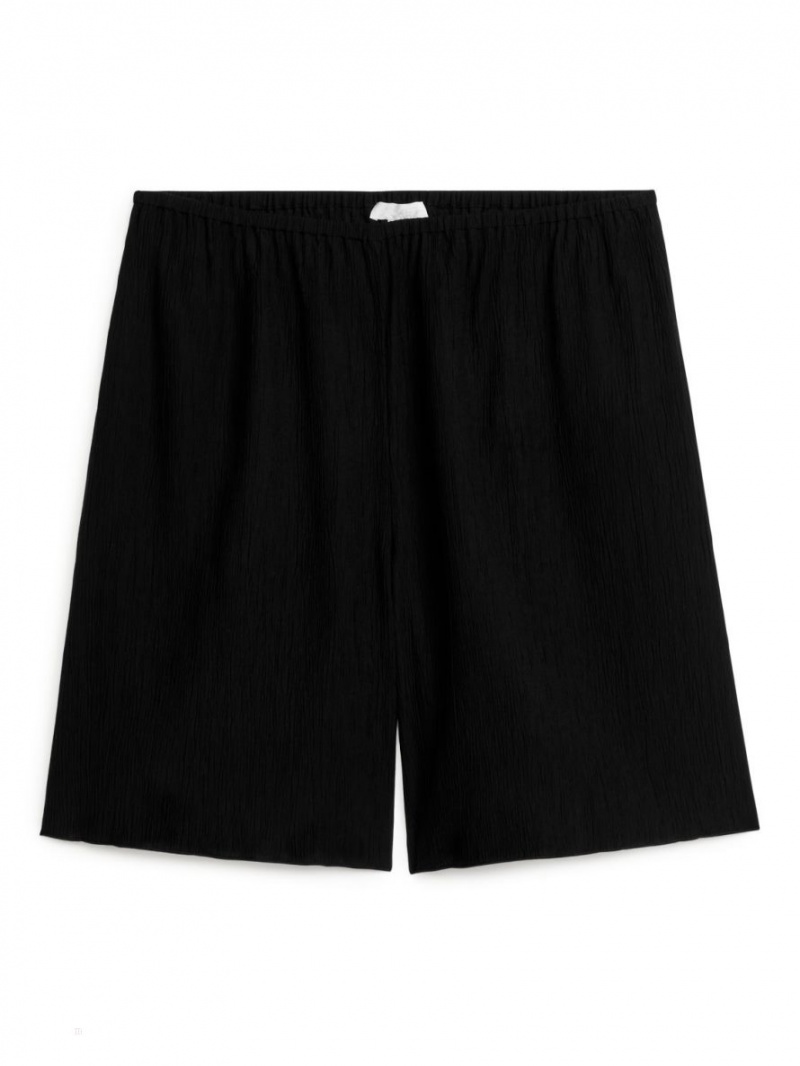 Pantaloni Scurti Arket Loose Fit Crinkled Dama Negrii | Romania-JHBK72368