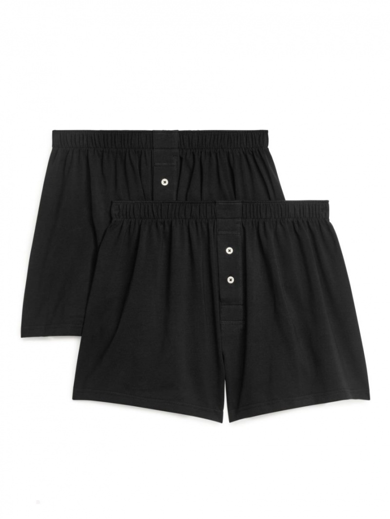 Pantaloni Scurti Arket Pima Bumbac Jersey Boxers, Set of 2 Barbati Negrii | Romania-LHIZ86437
