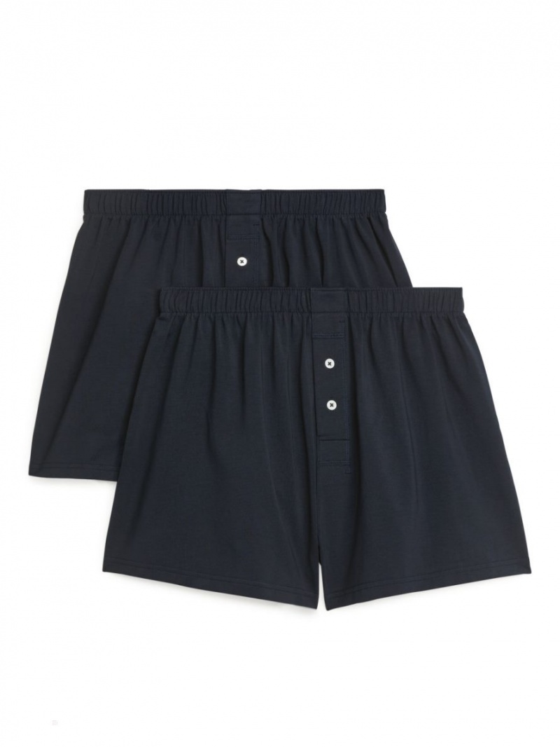 Pantaloni Scurti Arket Pima Bumbac Jersey Boxers, Set of 2 Barbati Albastri Inchis | Romania-EPJM06857