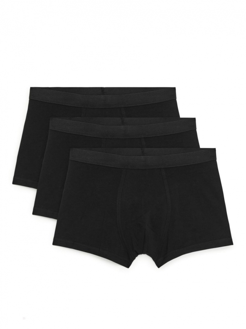 Pantaloni Scurti Arket Pima Bumbac Trunks, Set of 3 Barbati Negrii | Romania-XCVQ54180
