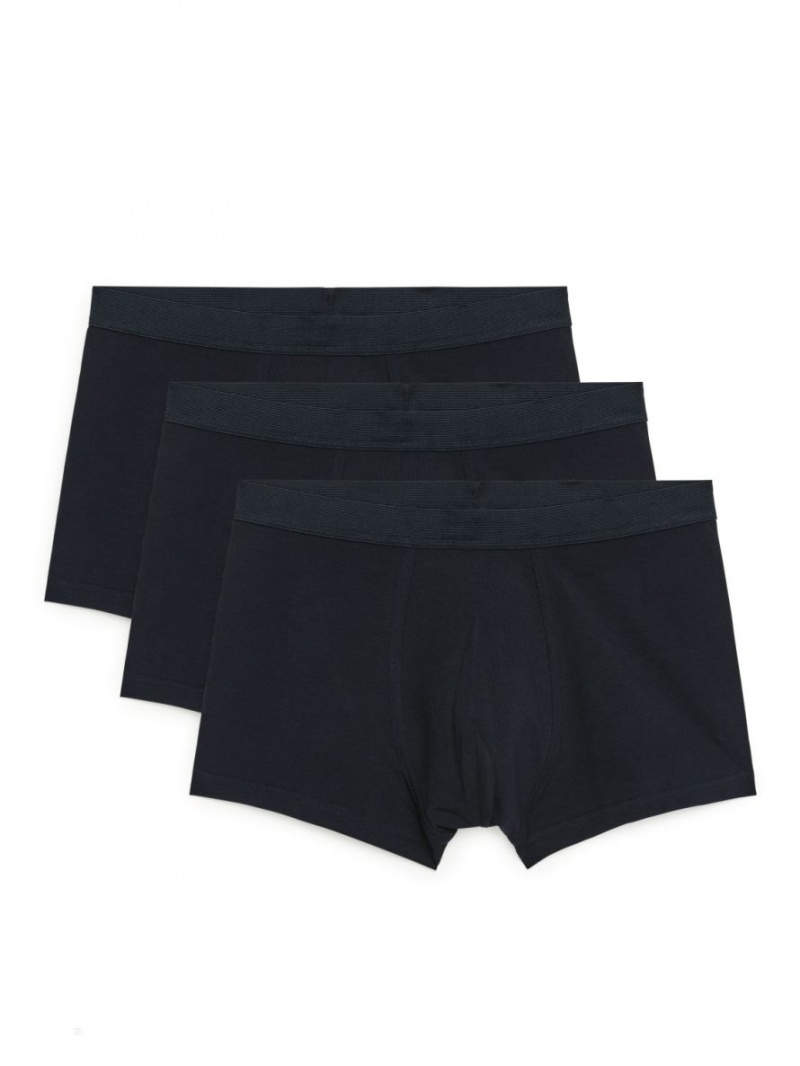 Pantaloni Scurti Arket Pima Bumbac Trunks, Set of 3 Barbati Albastri Inchis | Romania-NVJZ82079