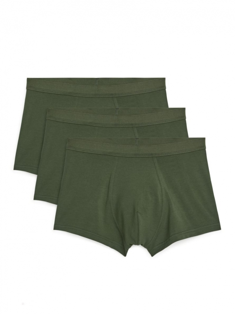 Pantaloni Scurti Arket Pima Bumbac Trunks, Set of 3 Barbati Verzi Inchis | Romania-QIAY65193