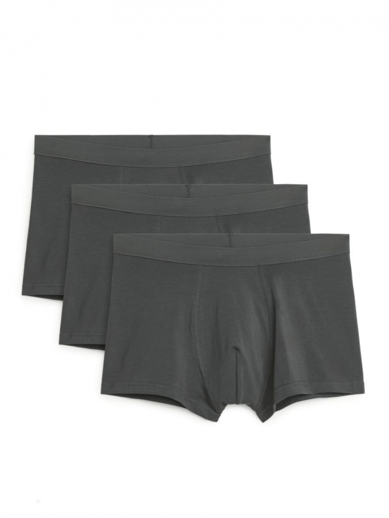 Pantaloni Scurti Arket Pima Bumbac Trunks, Set of 3 Barbati Gri Inchis | Romania-MZXF30428