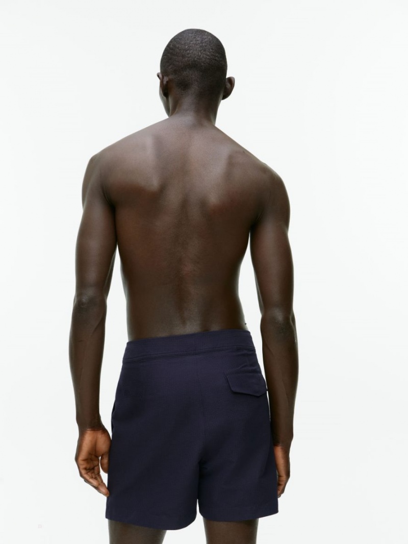 Pantaloni Scurti Arket Seersucker Swim Barbati Albastri Inchis | Romania-RAEI82635
