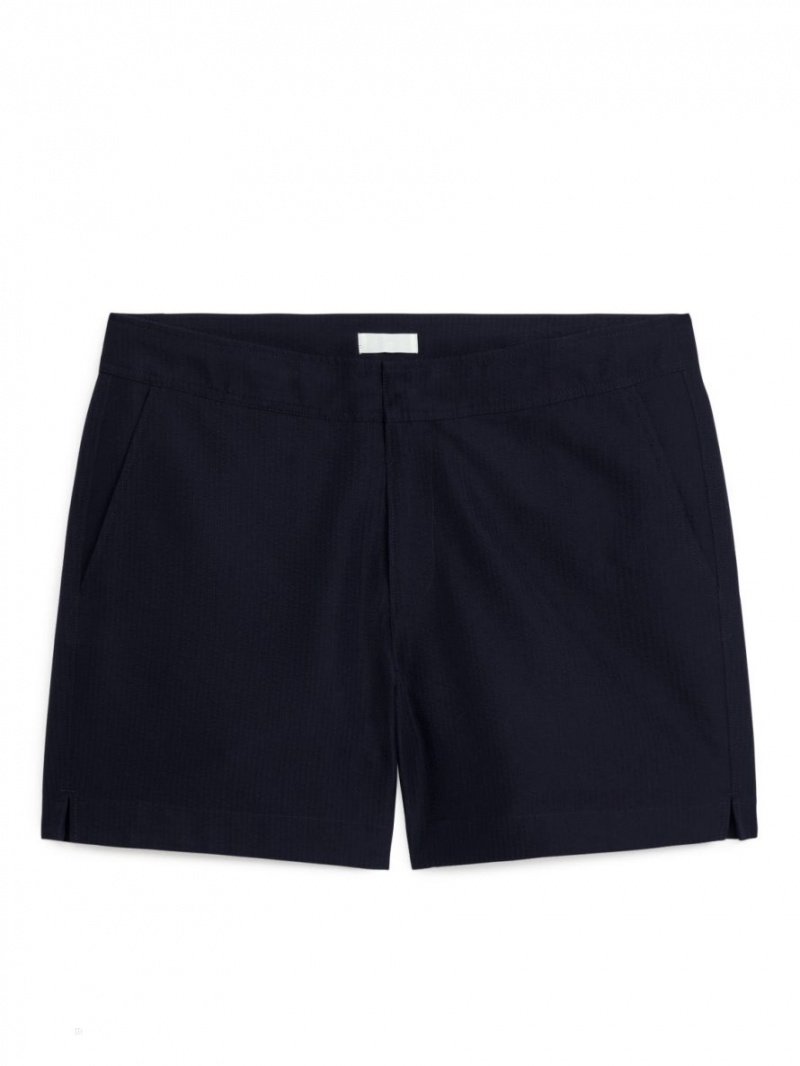 Pantaloni Scurti Arket Seersucker Swim Barbati Albastri Inchis | Romania-RAEI82635