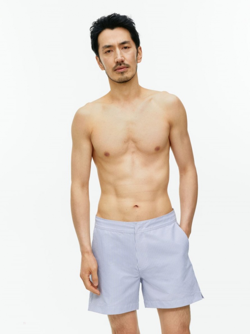 Pantaloni Scurti Arket Seersucker Swim Barbati Albi Albastri | Romania-VNCD23801