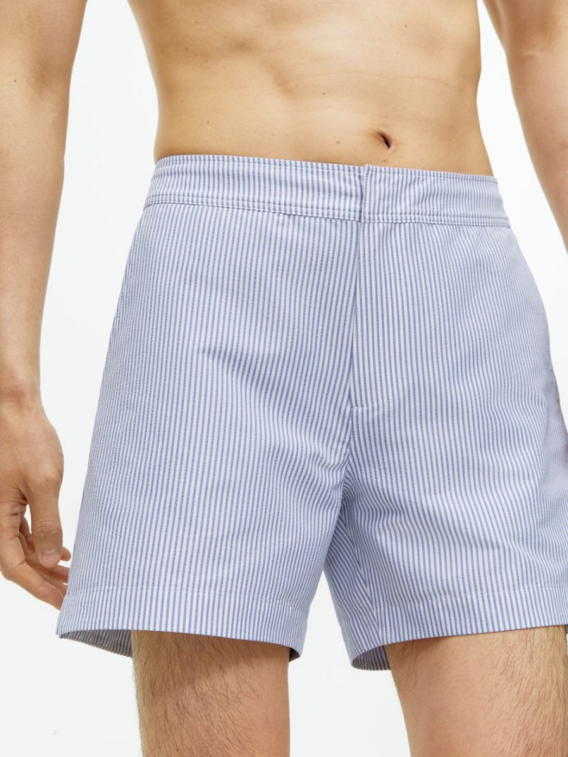 Pantaloni Scurti Arket Seersucker Swim Barbati Albi Albastri | Romania-VNCD23801