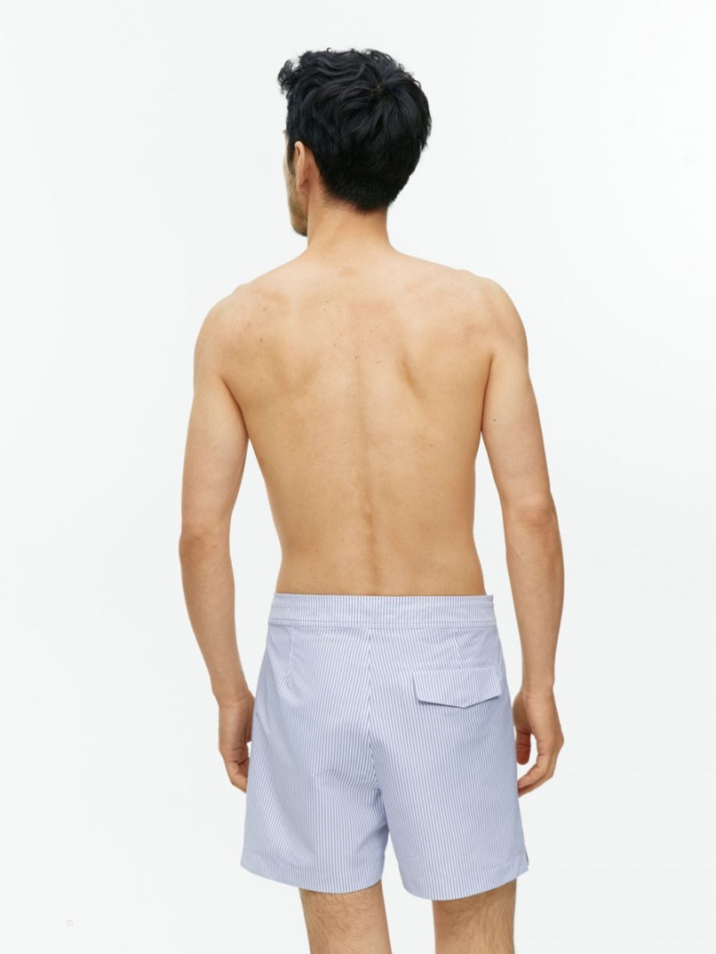 Pantaloni Scurti Arket Seersucker Swim Barbati Albi Albastri | Romania-VNCD23801