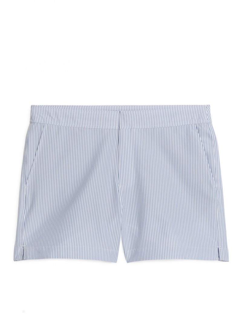 Pantaloni Scurti Arket Seersucker Swim Barbati Albi Albastri | Romania-VNCD23801