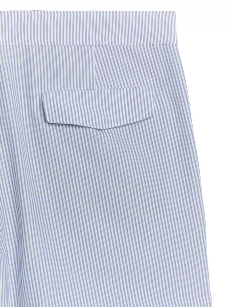 Pantaloni Scurti Arket Seersucker Swim Barbati Albi Albastri | Romania-VNCD23801