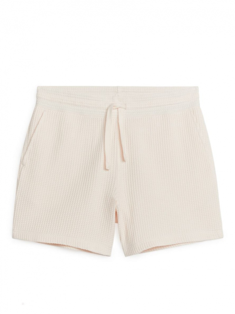 Pantaloni Scurti Arket Waffle-Knit Bumbac Barbati Albi | Romania-AROM53492