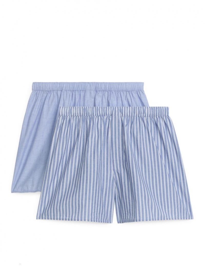 Pantaloni Scurti Arket Woven Bumbac Boxers, Set of 2 Barbati Albastri | Romania-QYZN02465