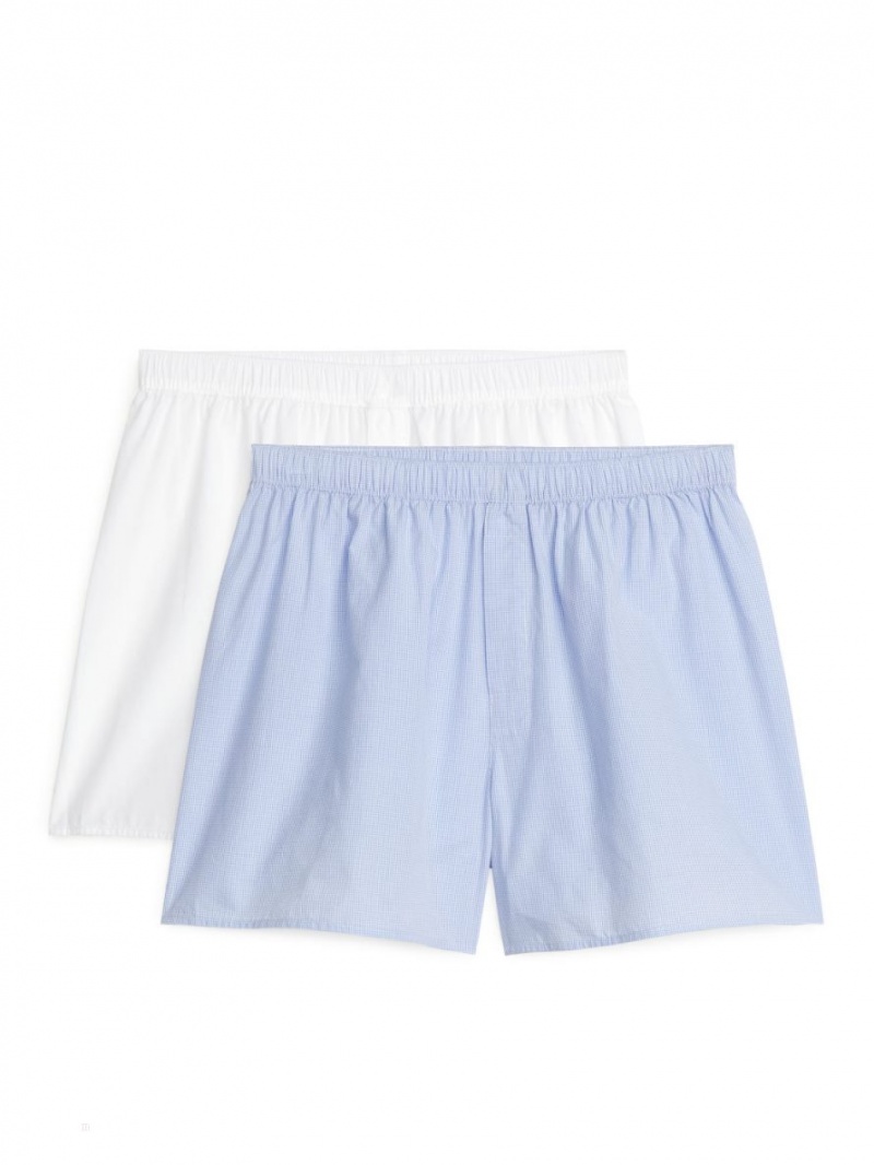 Pantaloni Scurti Arket Woven Bumbac Boxers, Set of 2 Barbati Albastri Albi | Romania-LKGD36520