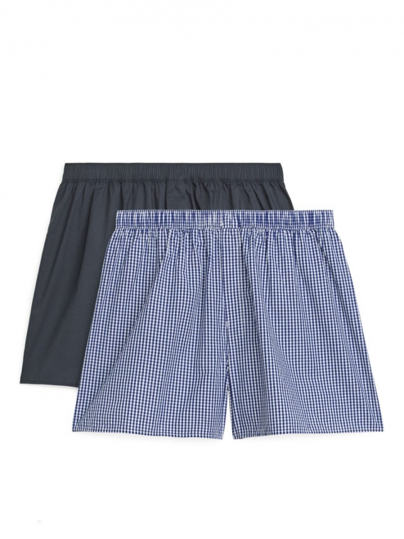 Pantaloni Scurti Arket Woven Bumbac Boxers, Set of 2 Barbati Albastri Inchis | Romania-NISP42708