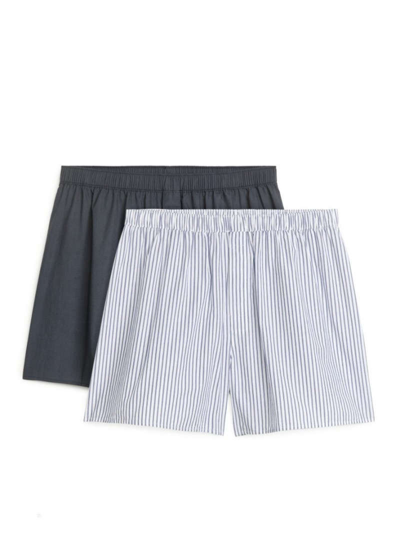 Pantaloni Scurti Arket Woven Bumbac Boxers, Set of 2 Barbati Albastri Inchis | Romania-KZBP84709