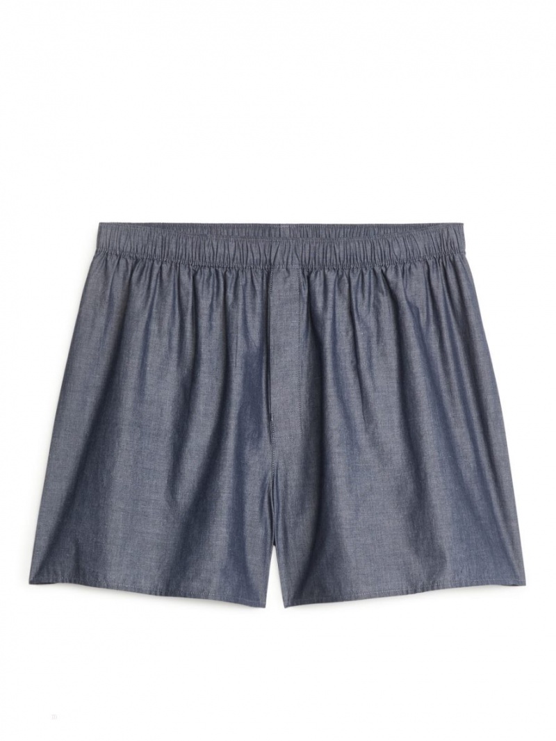 Pantaloni Scurti Arket Woven Bumbac Boxers, Set of 2 Barbati Albastri | Romania-IDKR26914
