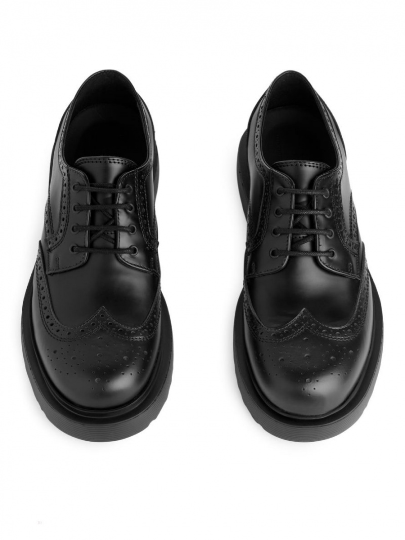 Pantofi Brogue Arket Piele Barbati Negrii | Romania-IKZR94381