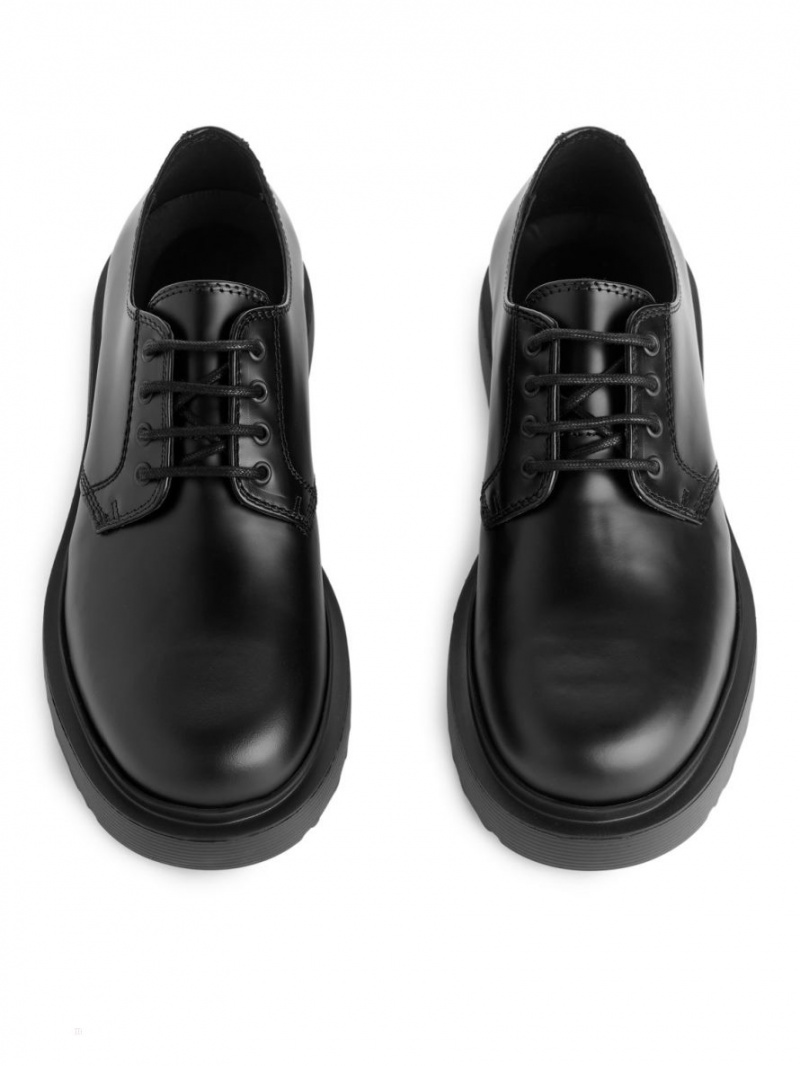 Pantofi Derby Arket Grosolan Piele Barbati Negrii | Romania-POIH26435