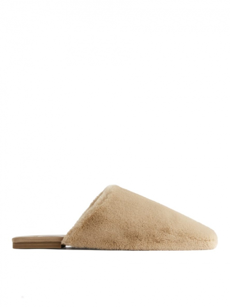 Papuci Arket Faux Fur Dama Bej | Romania-FVSK05468