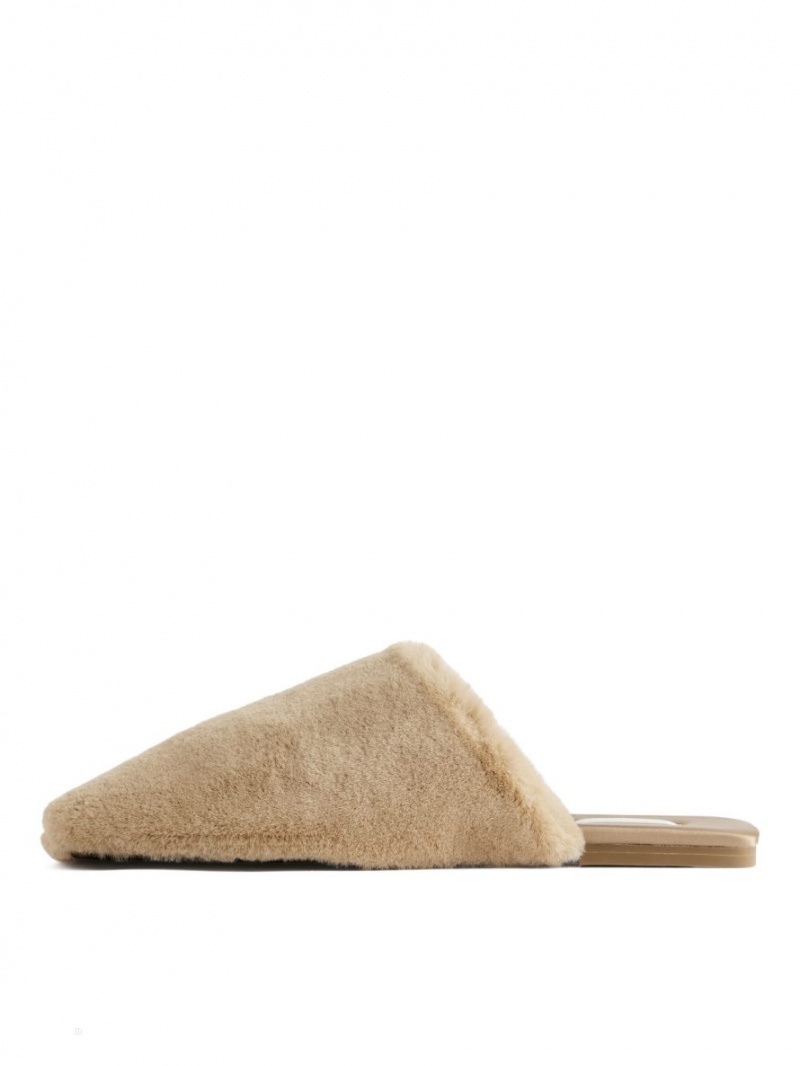 Papuci Arket Faux Fur Dama Bej | Romania-FVSK05468