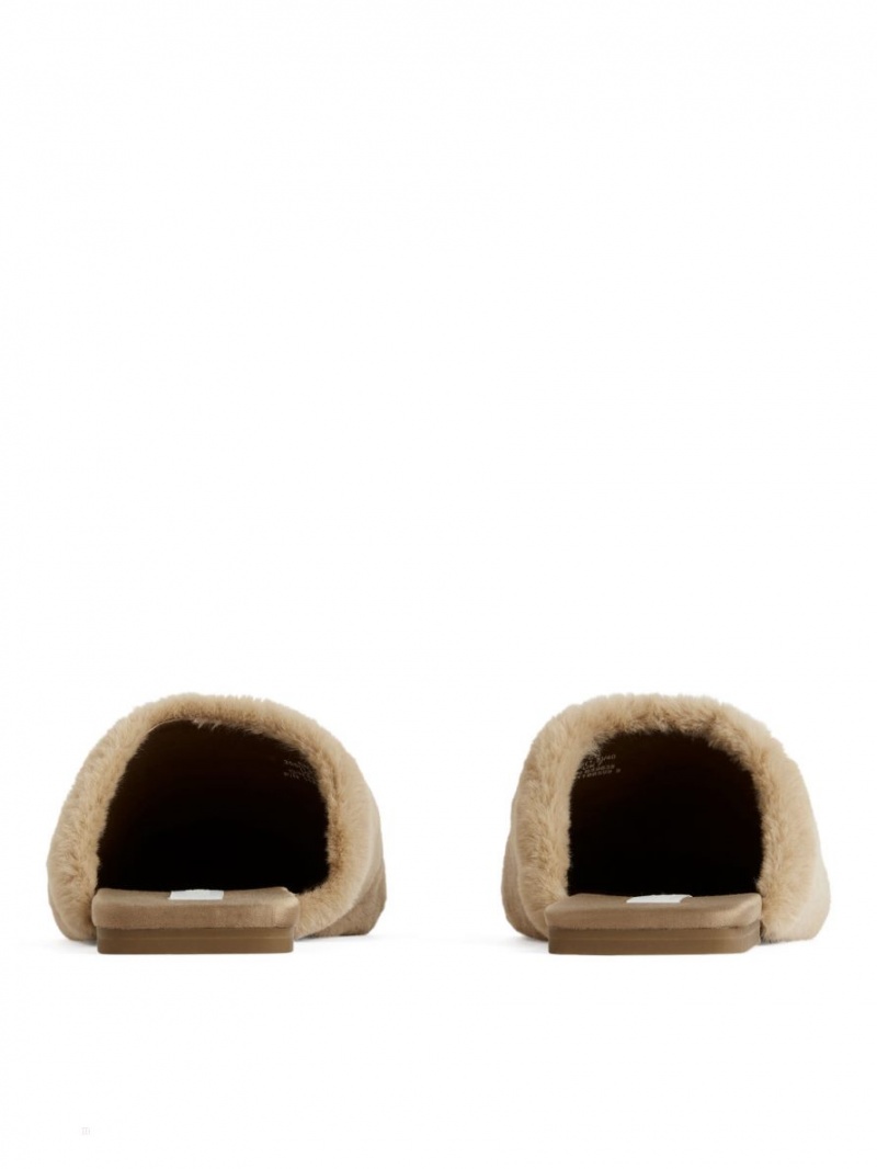 Papuci Arket Faux Fur Dama Bej | Romania-FVSK05468