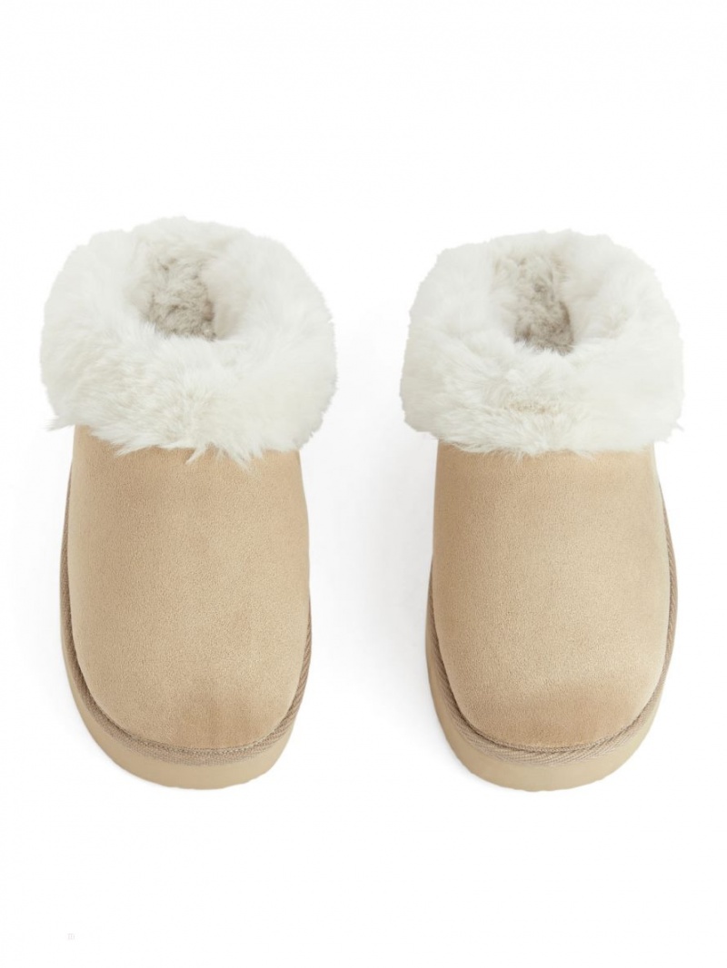 Papuci Arket Faux Fur Dama Bej | Romania-TJDP62804
