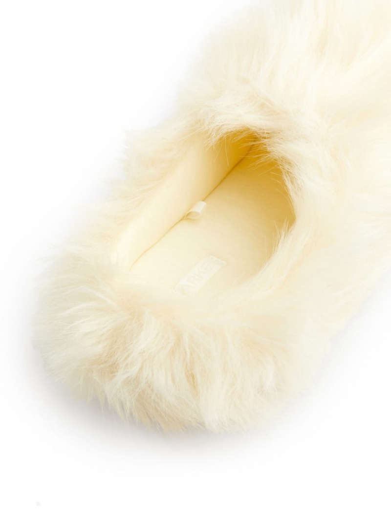 Papuci Arket Fluffy Indoor Dama Albi | Romania-JPOG89675